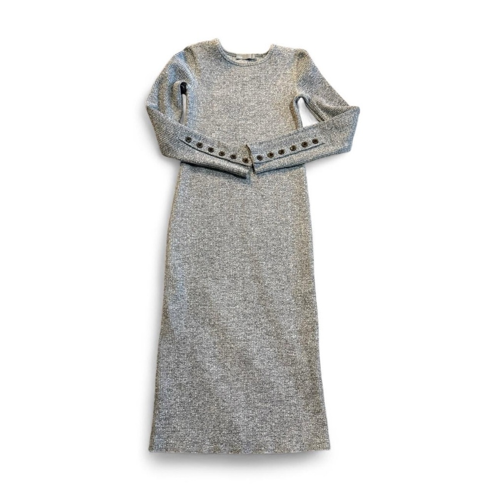 Vince Ribbed Knit Sweater Dress Grey Button Detail Midi Dress XS - Picture 5 of 10